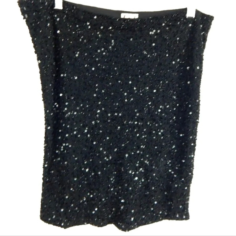 Haute Hippie Black Beaded Sequin Pencil Skirt